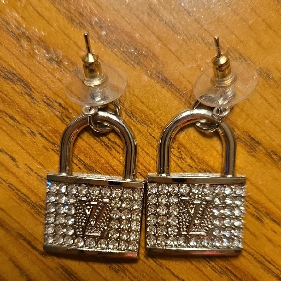 Louis Vuitton Crystal Embellished Padlock Upcycled Earrings-Pierced - Picture 2 of 4